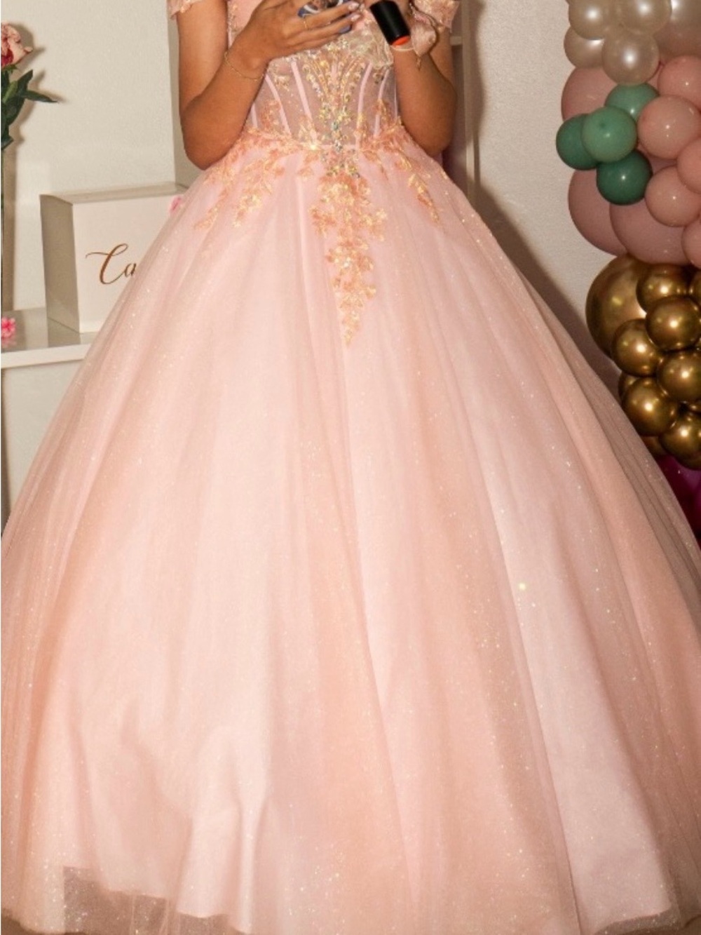 Off-the-Shoulder Pink Ball Gown Prom Dress